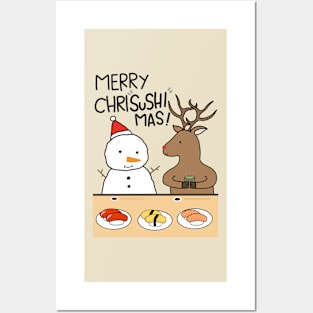 Merry Chrisushimas Snowman & Reindeer Posters and Art